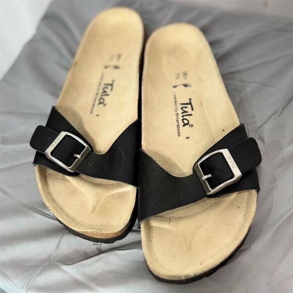 Tula Birkenstock Madrid Black Slide Sandals 7.5 Adjustable Buckle Comfort Boho - Picture 4 of 11